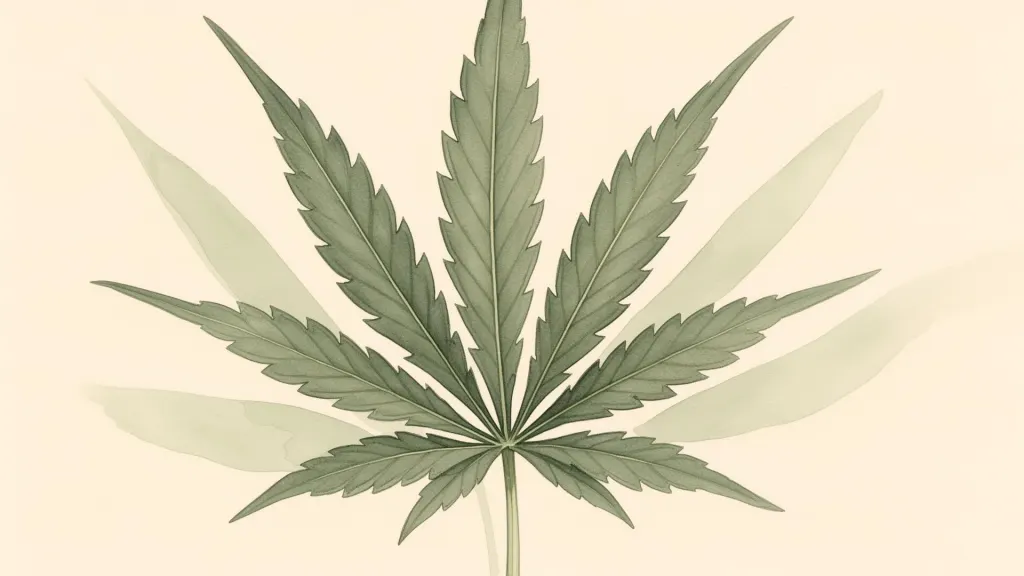 Ilustração botânica de folhas de cannabis em aquarela